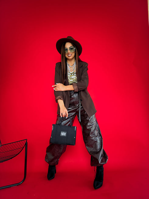 LUX leather imitation pants "BE STRONGER LD3347" - CHOCO